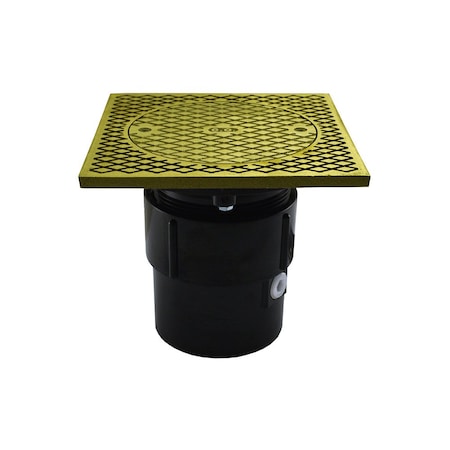 Jones Stephens 3in. x 4in. ABS Pipe Fit Base Cleanout with 3-1/2in. Plastic Spud and 7in. Polished Brass Cover C59055
